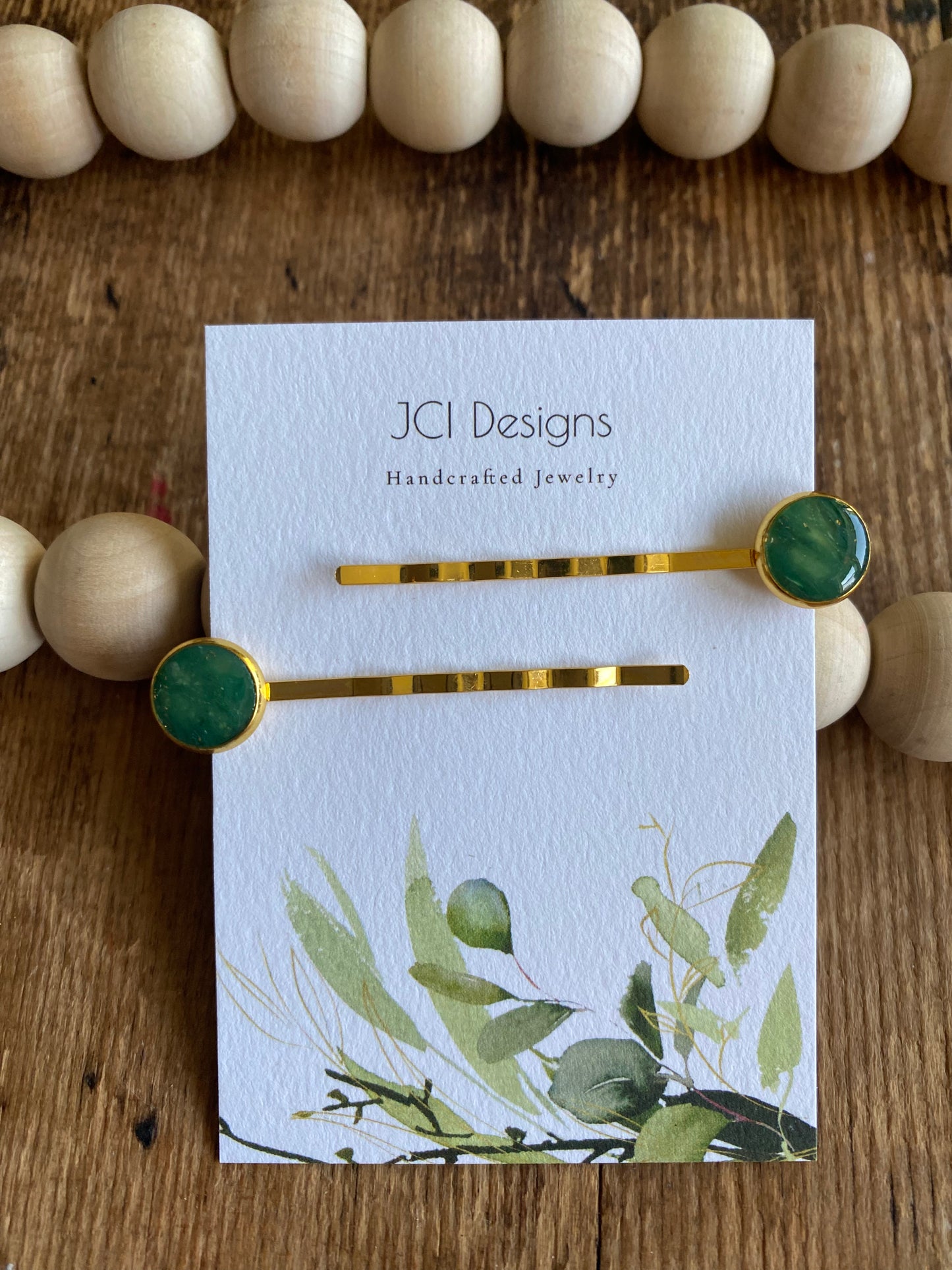Emerald and gold Bobby pins