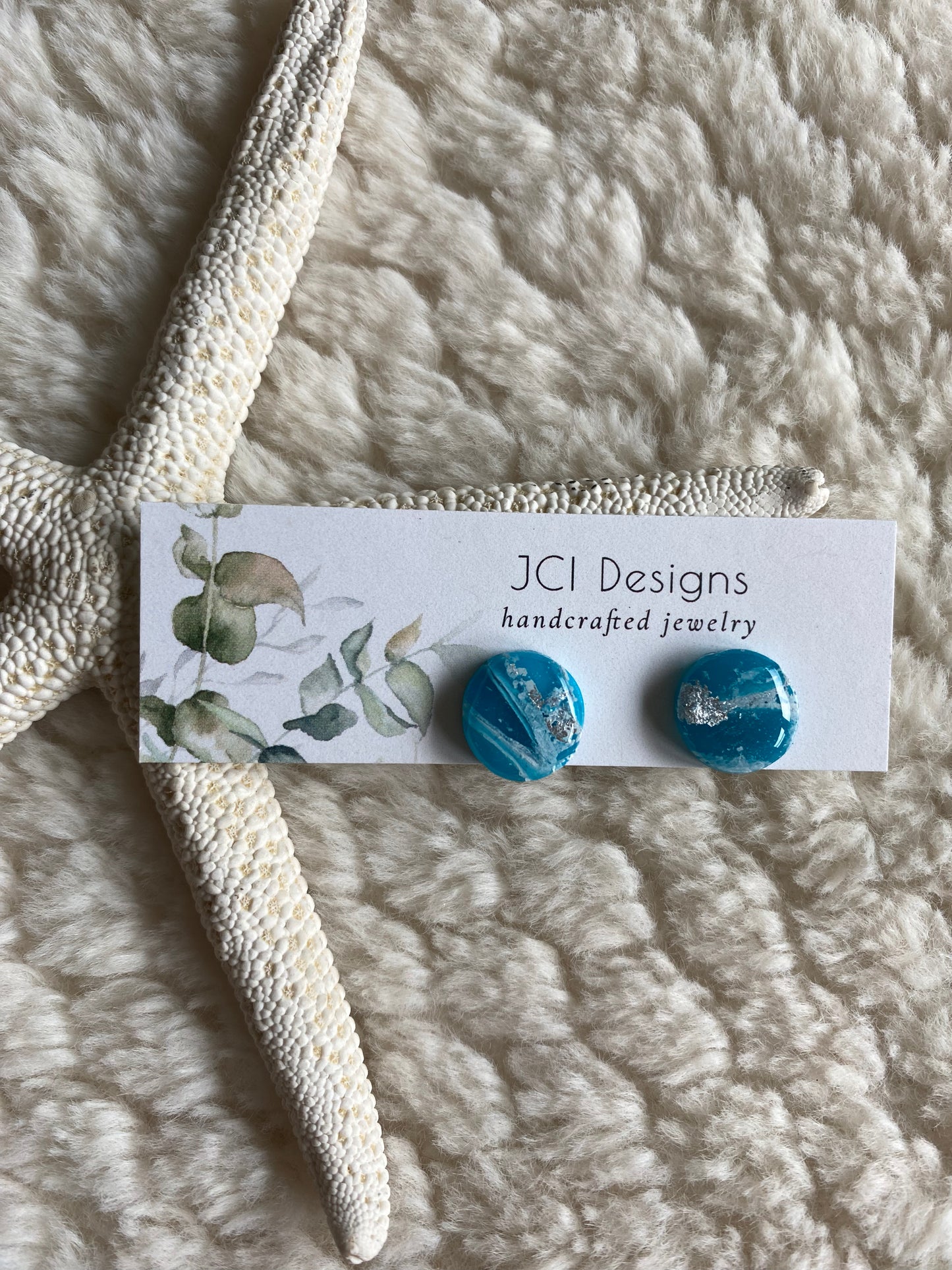 Sea blue marble studs