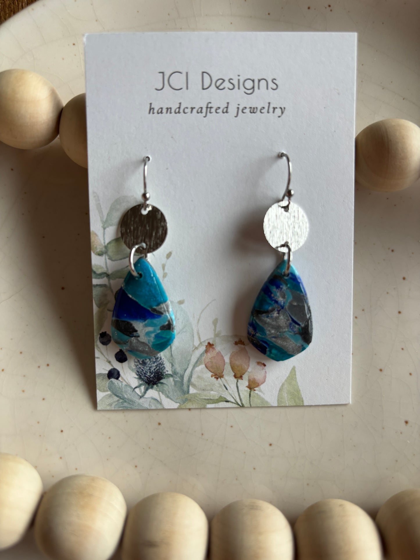 Silver and blue drop danglers