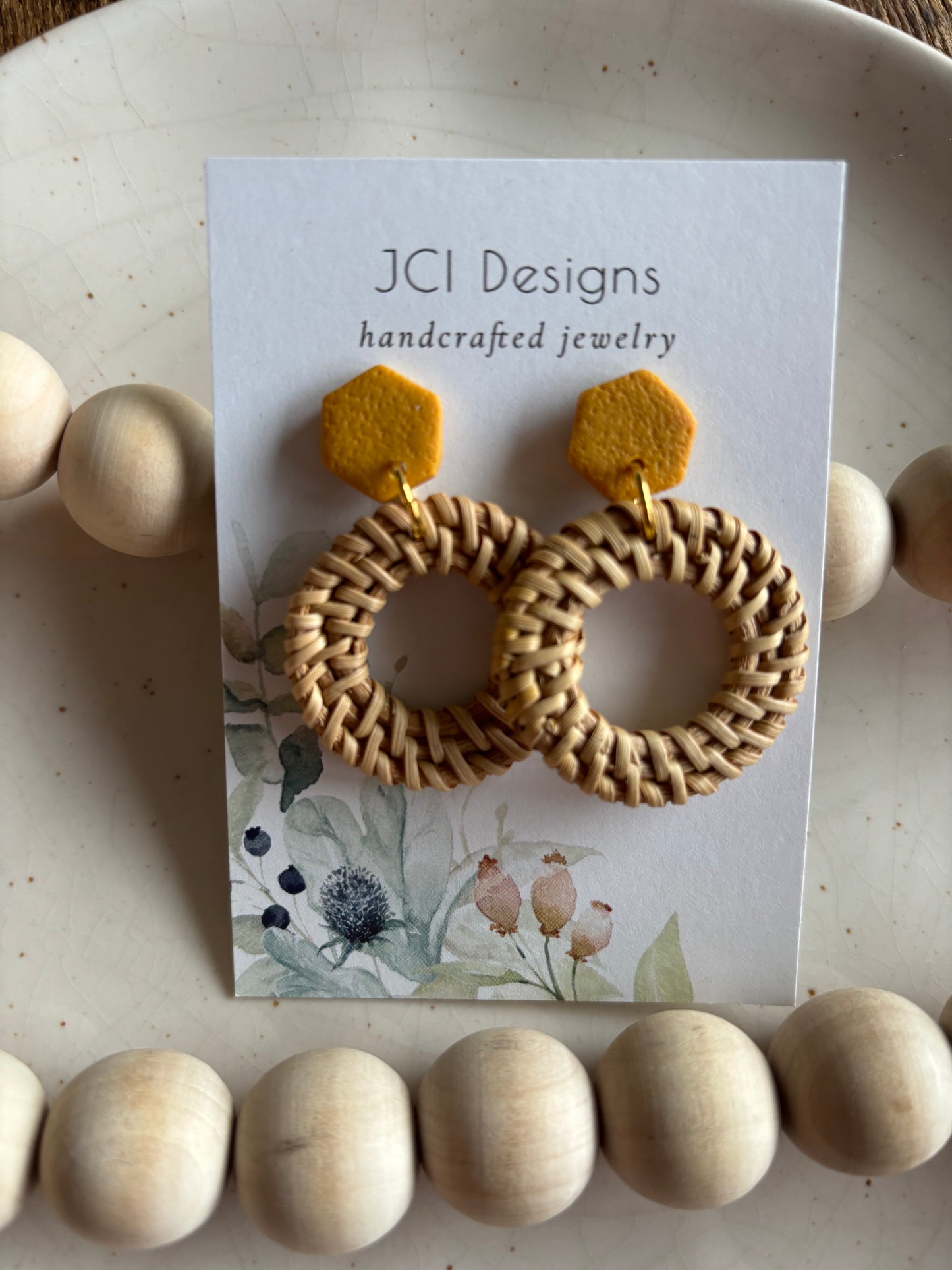 Medium rattan danglers in mustard