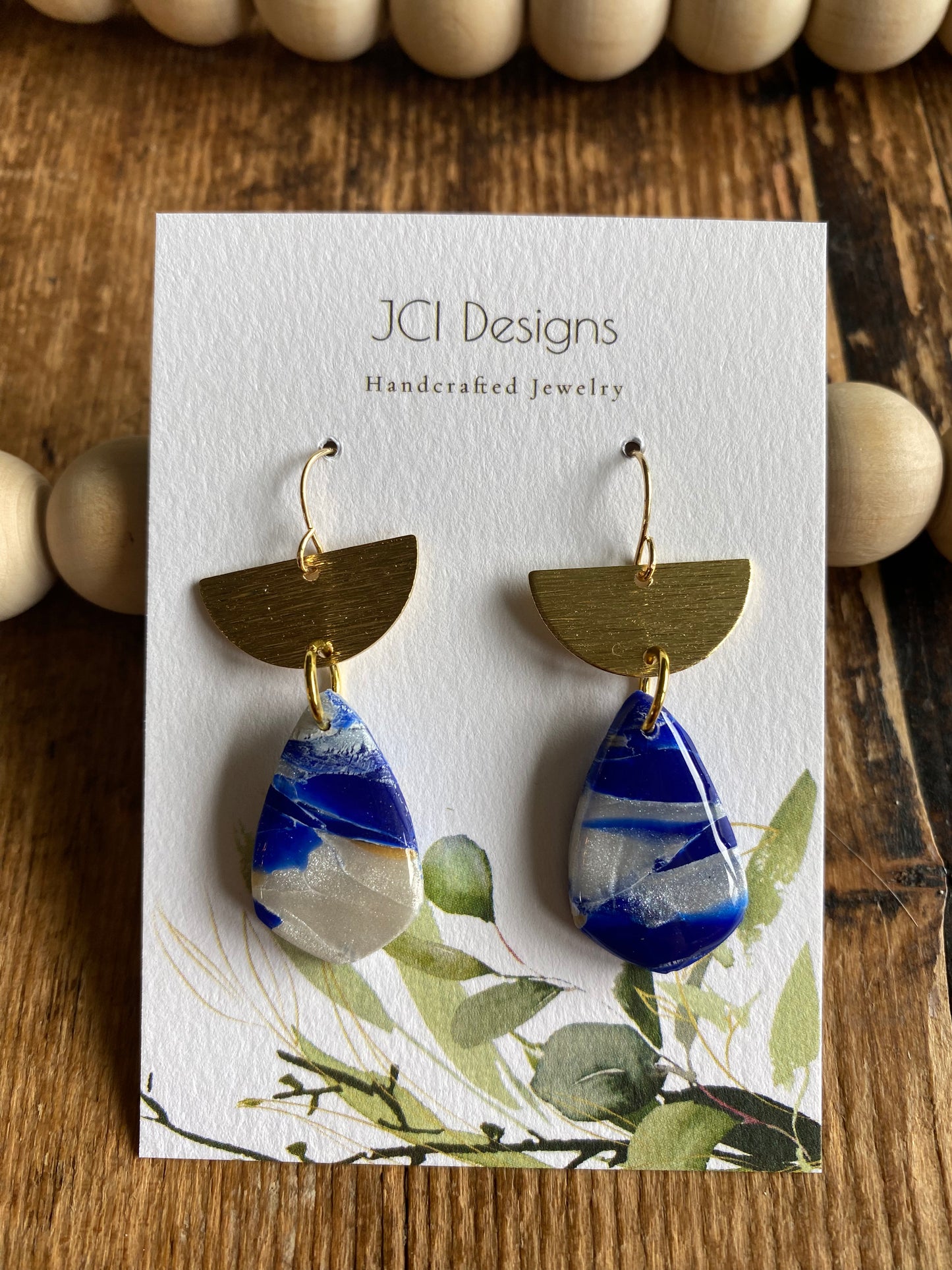Navy and white half circle danglers