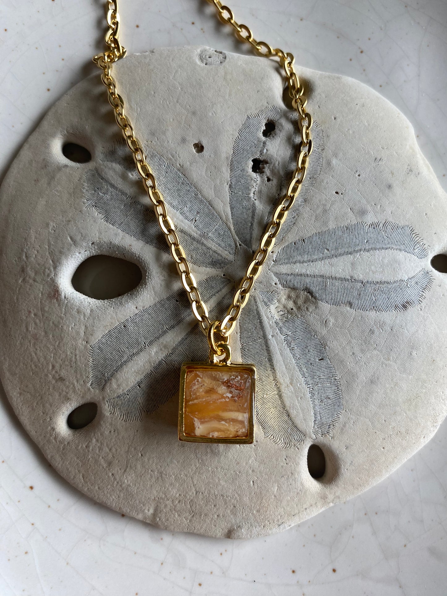 Coral and gold square necklace