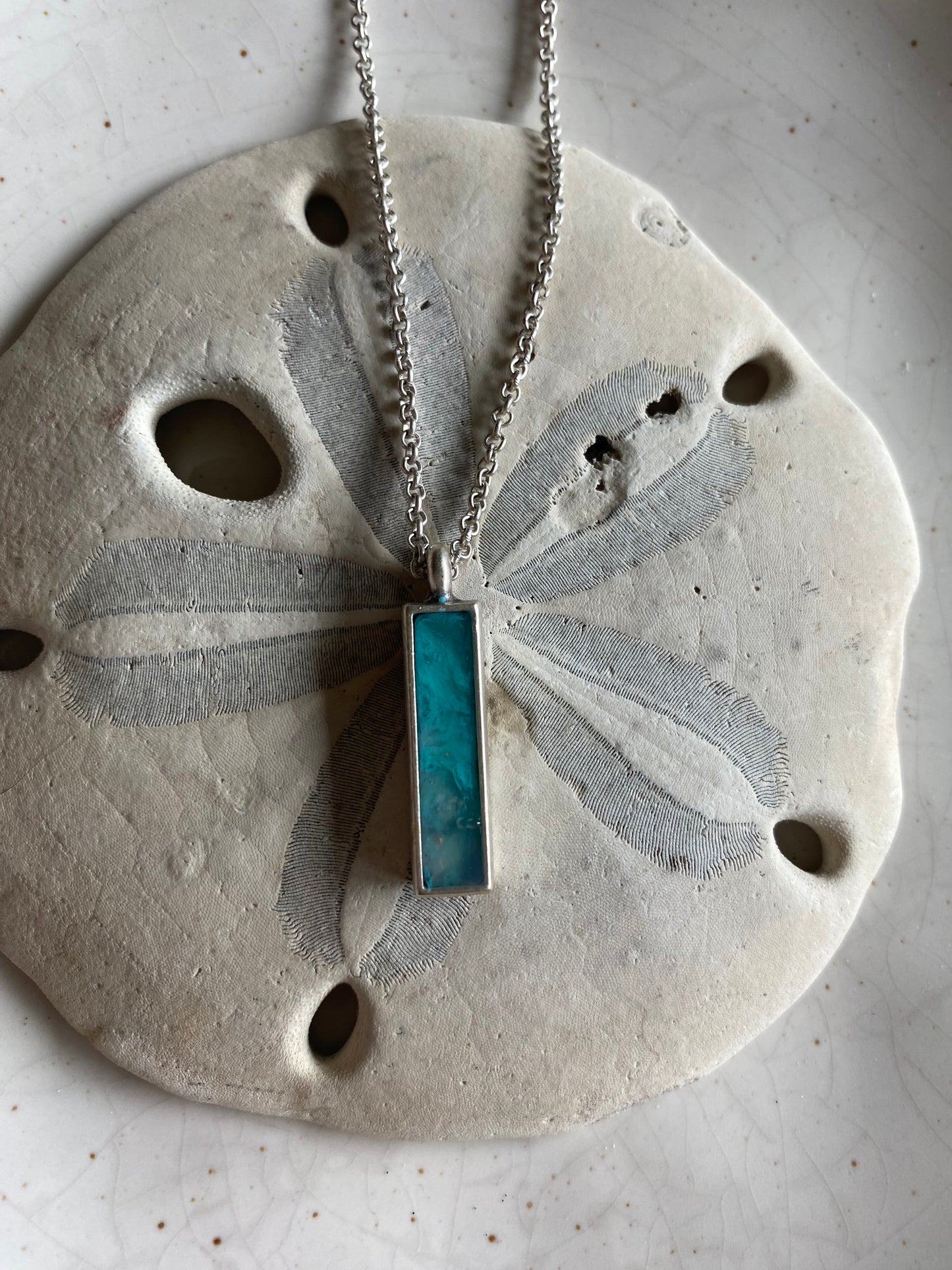 Teal long rectangle necklace
