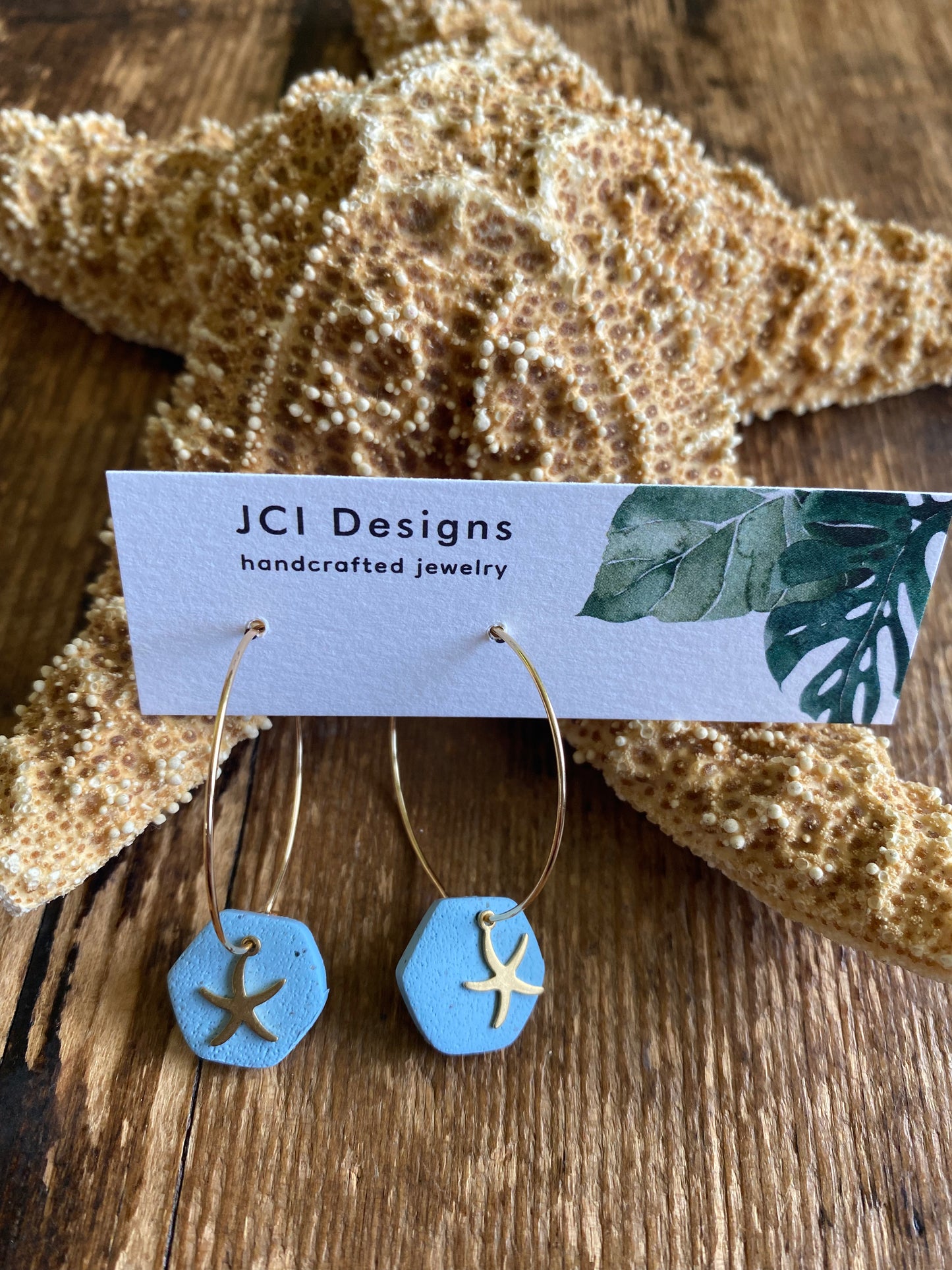 Starfish hoops in light blue