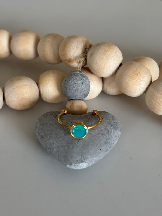 Gold circle ring in teal