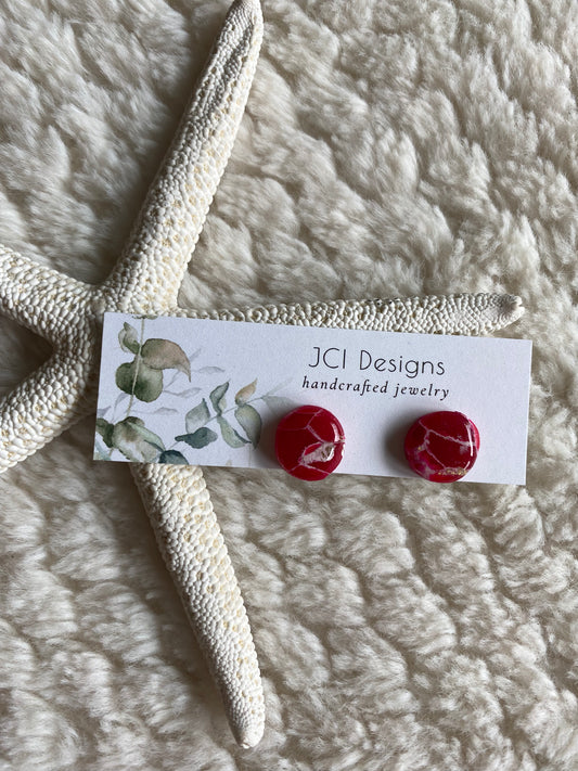 Cherry red marble studs