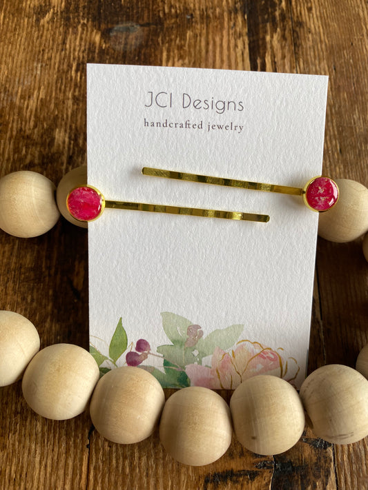 Cherry red and gold Bobby pins