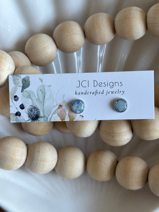 Silver micro studs in frost blue