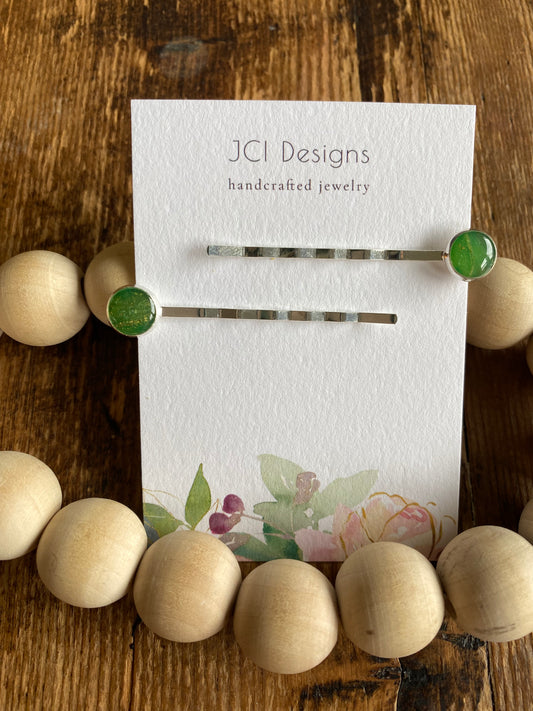 Emerald green silver Bobby pins