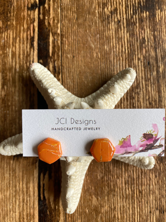 Burnt orange marble hexagon studs