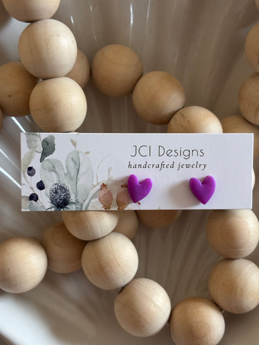 Heart studs in bright purple